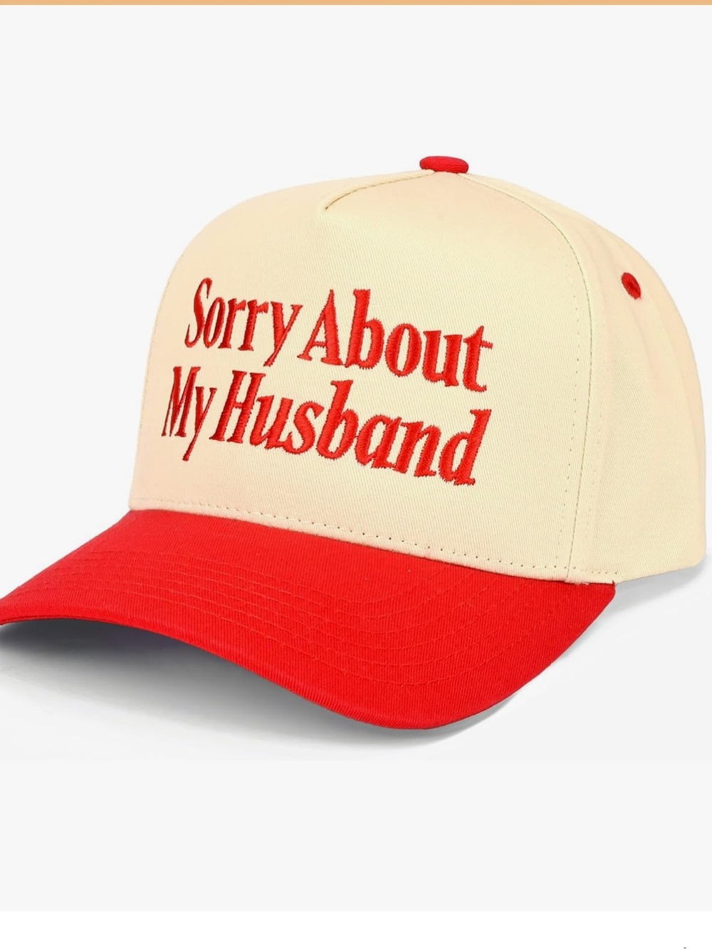 Sorry About My Husband Embroidered Baseball Cap - Cream & Red